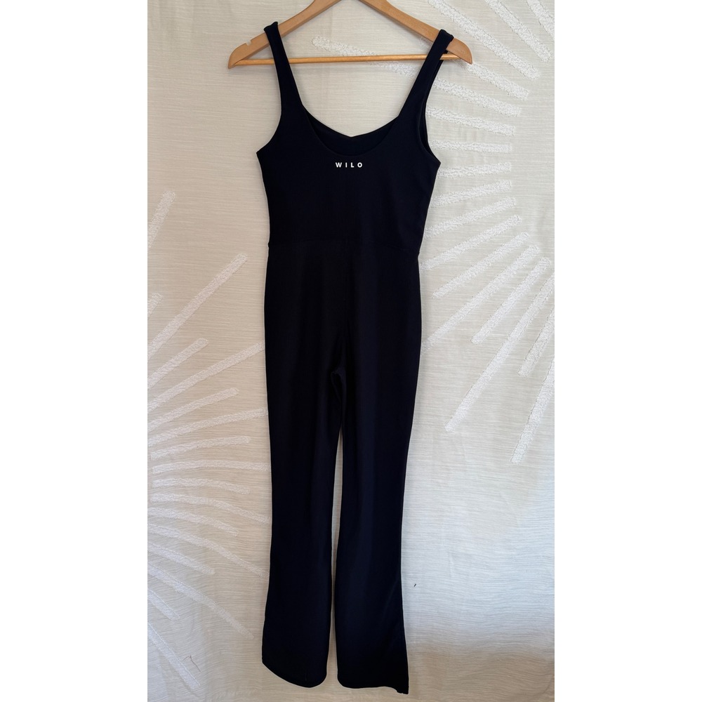 WILO The Label Women's Medium Black Ribbed Flare Leg Activewear Jumpsuit - Picture 3 of 9